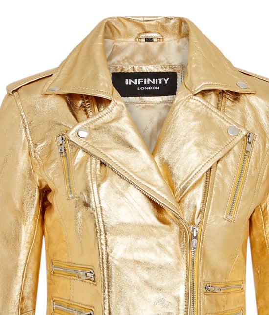 Chaqueta motera Brando de cuero dorado para mujer - Constantia - Image 6