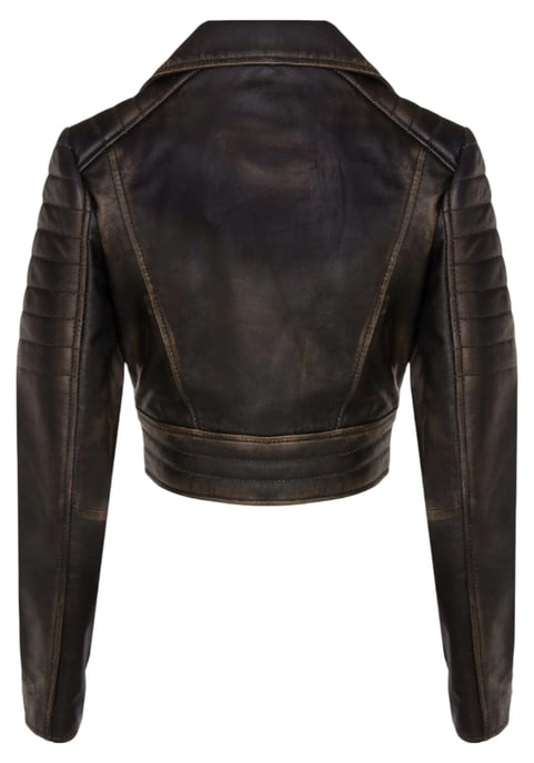 Chaqueta biker vintage negra corta de cuero Brando para mujer - Bellville - Image 5