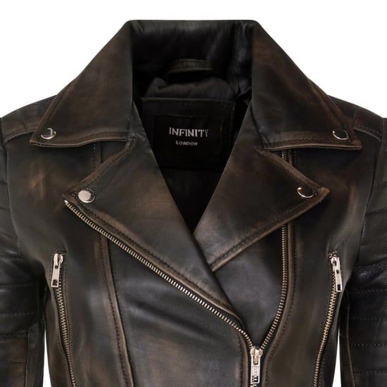 Chaqueta biker vintage negra corta de cuero Brando para mujer - Bellville - Image 6