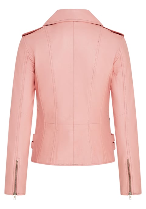 Chaqueta motera de cuero rosa bebé Brando para mujer - Constantia - Image 5
