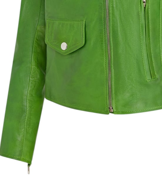 Chaqueta motera clásica de cuero Brando verde manzana para mujer - Broome - Image 6