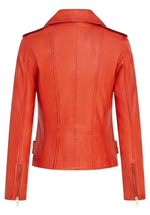 Chaqueta motera de cuero naranja Brando para mujer - Constantia - Image 5