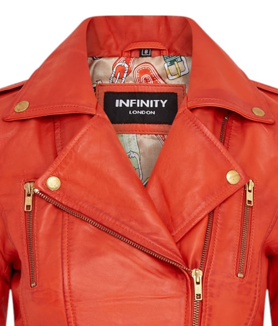 Chaqueta motera de cuero naranja Brando para mujer - Constantia - Image 6