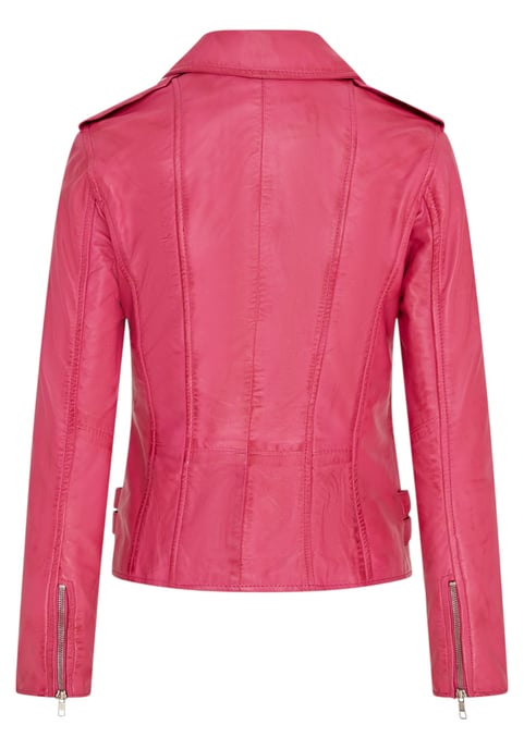 Chaqueta motera Brando de cuero fucsia para mujer - Constantia - Image 5