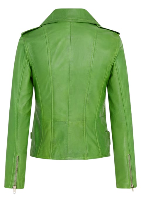 Chaqueta motera Brando de cuero verde manzana para mujer - Constantia - Image 5