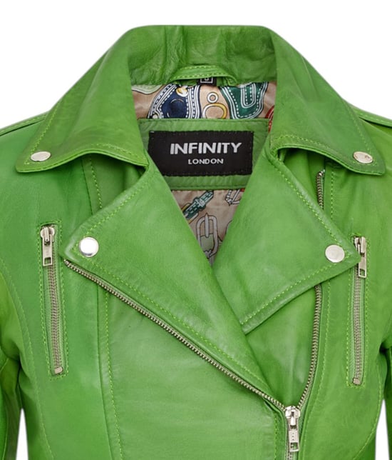 Chaqueta motera Brando de cuero verde manzana para mujer - Constantia - Image 6
