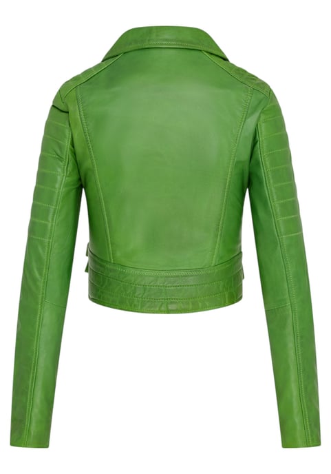 Chaqueta biker de cuero Brando corta verde manzana para mujer - Bellville - Image 5