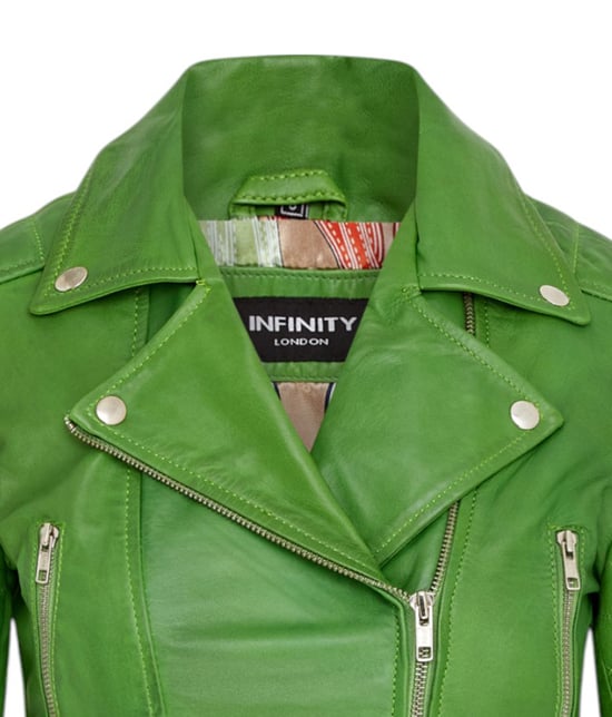Chaqueta biker de cuero Brando corta verde manzana para mujer - Bellville - Image 6