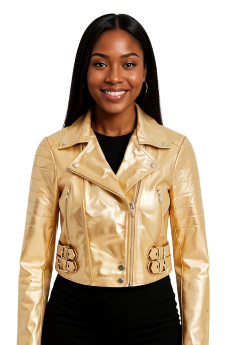 Chaqueta motera de cuero Brando corta dorada para mujer - Bellville - Image 1