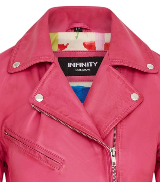 Chaqueta de cuero estilo motero Brando clásica rosa fucsia para mujer - Broome - Image 5