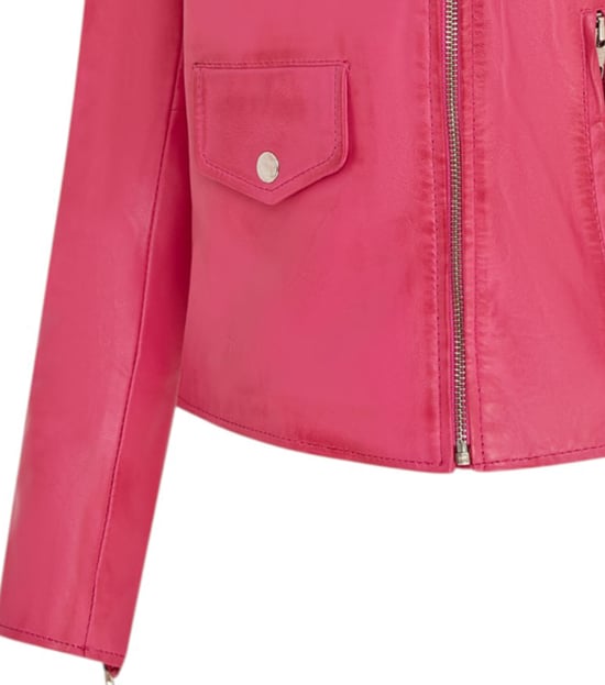 Chaqueta de cuero estilo motero Brando clásica rosa fucsia para mujer - Broome - Image 6