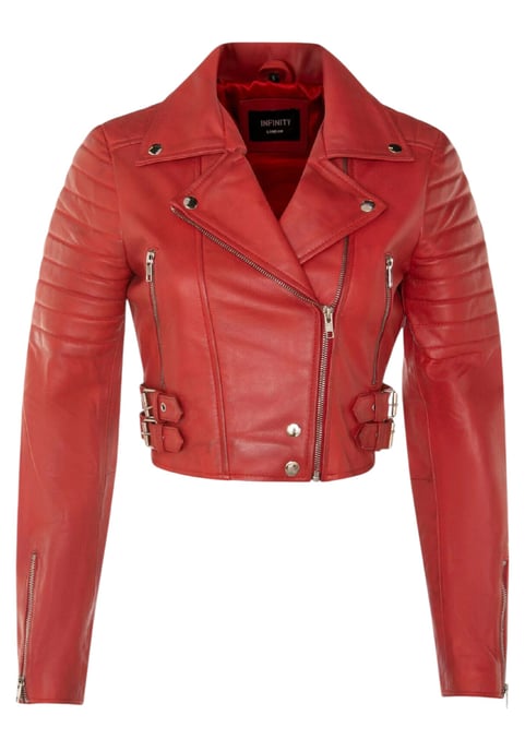 Chaqueta motera de cuero Brando roja corta para mujer - Bellville - Image 2