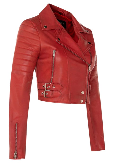 Chaqueta motera de cuero Brando roja corta para mujer - Bellville - Image 4