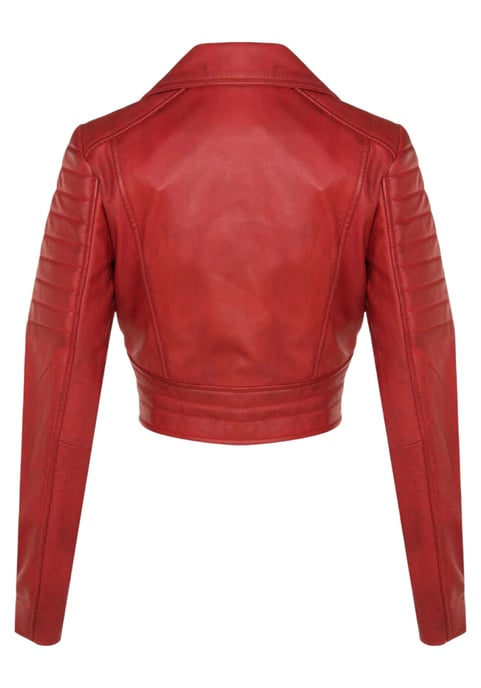 Chaqueta motera de cuero Brando roja corta para mujer - Bellville - Image 5