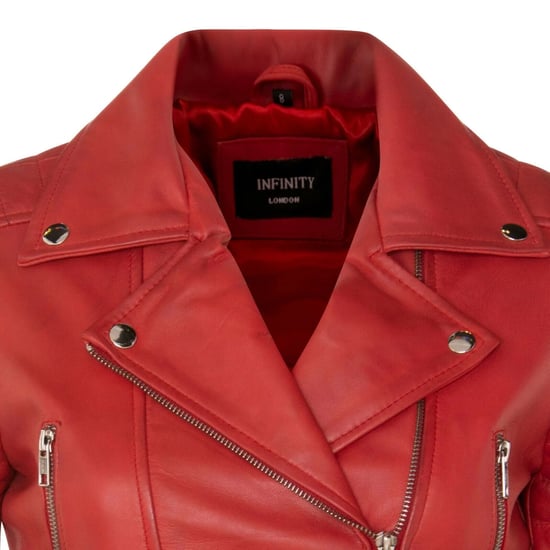 Chaqueta motera de cuero Brando roja corta para mujer - Bellville - Image 6