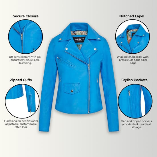 Chaqueta de cuero motera clásica azul Brando para mujer - Broome - Image 2