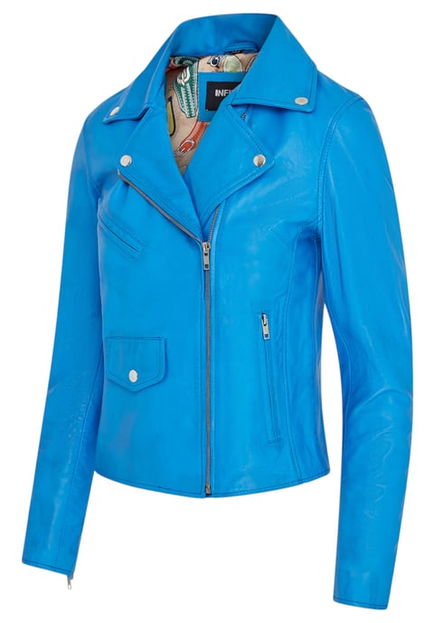 Chaqueta de cuero motera clásica azul Brando para mujer - Broome - Image 3