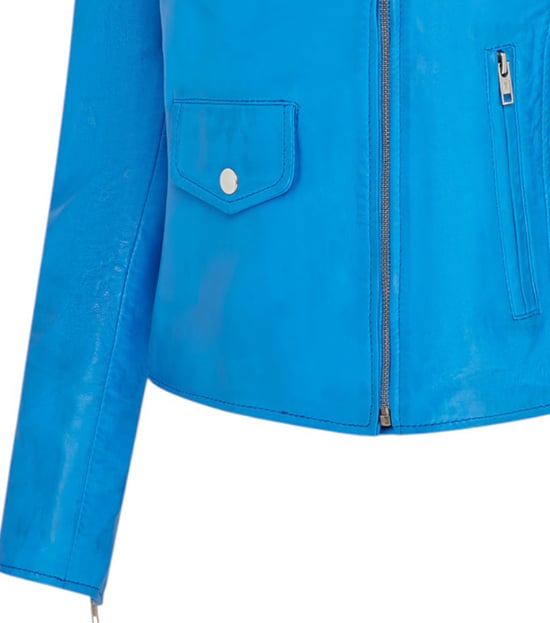 Chaqueta de cuero motera clásica azul Brando para mujer - Broome - Image 6