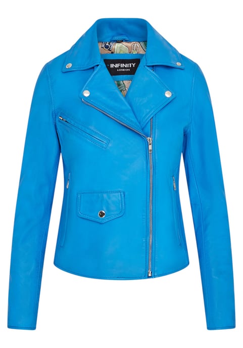 Chaqueta de cuero motera clásica azul Brando para mujer - Soweto - Image 2