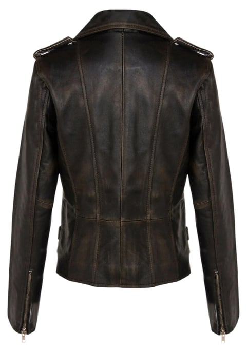 Chaqueta motera Brando vintage de cuero negro para mujer - Constantia - Image 5