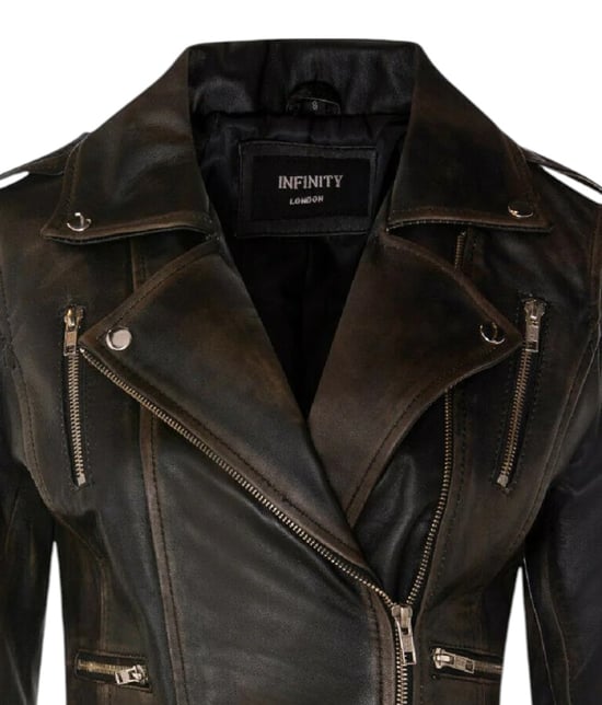 Chaqueta motera Brando vintage de cuero negro para mujer - Constantia - Image 6