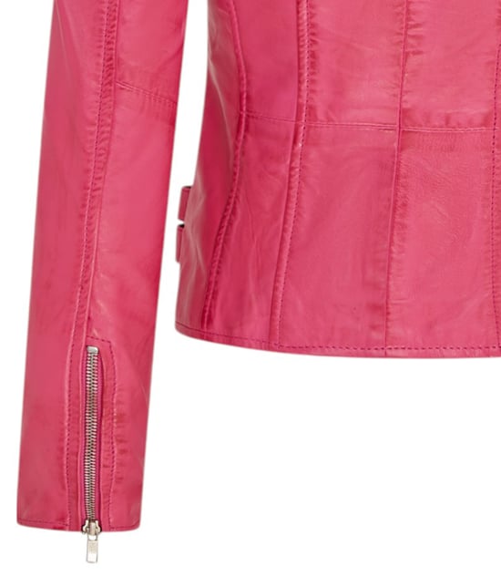 Chaqueta motera Brando de cuero rosa fucsia para mujer - Loddon - Image 6