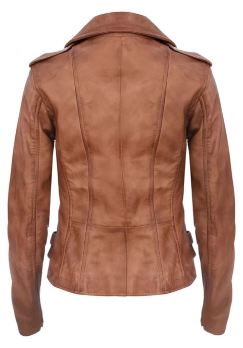 Chaqueta motera Brando de cuero marrón tostado para mujer - Constantia - Image 5