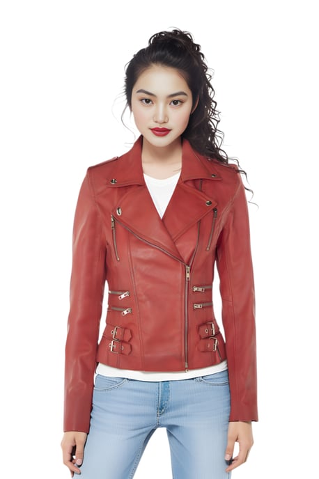 Chaqueta motera Brando de cuero rojo para mujer - Constantia - Image 1
