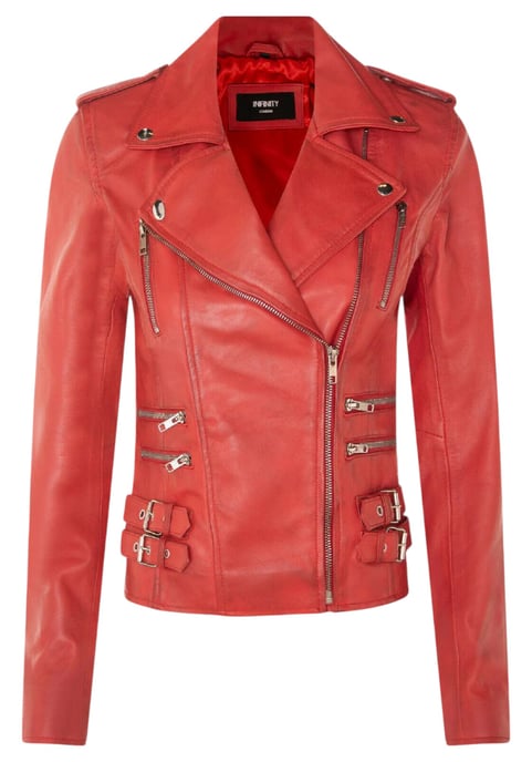 Chaqueta motera Brando de cuero rojo para mujer - Constantia - Image 2