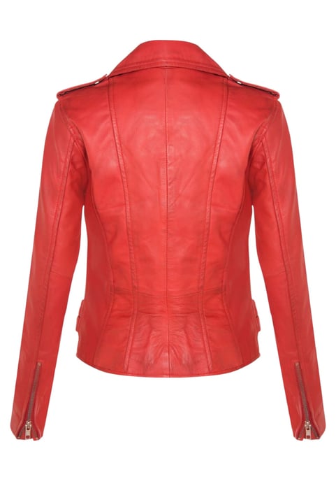 Chaqueta motera Brando de cuero rojo para mujer - Constantia - Image 5