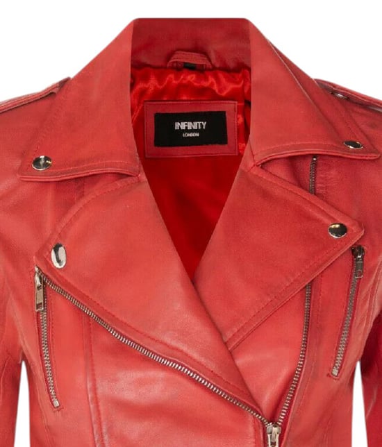 Chaqueta motera Brando de cuero rojo para mujer - Constantia - Image 6