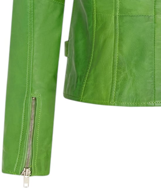 Chaqueta motera Brando de cuero verde manzana para mujer - Loddon - Image 6