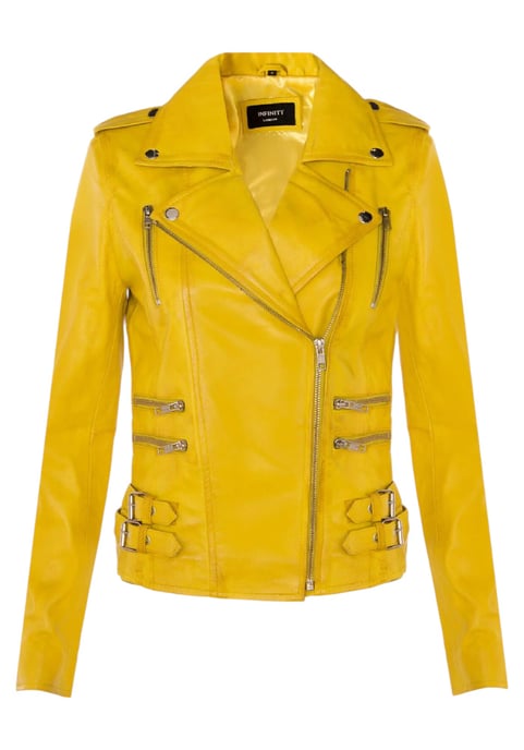 Chaqueta motera Brando de cuero amarillo para mujer - Constantia - Image 2