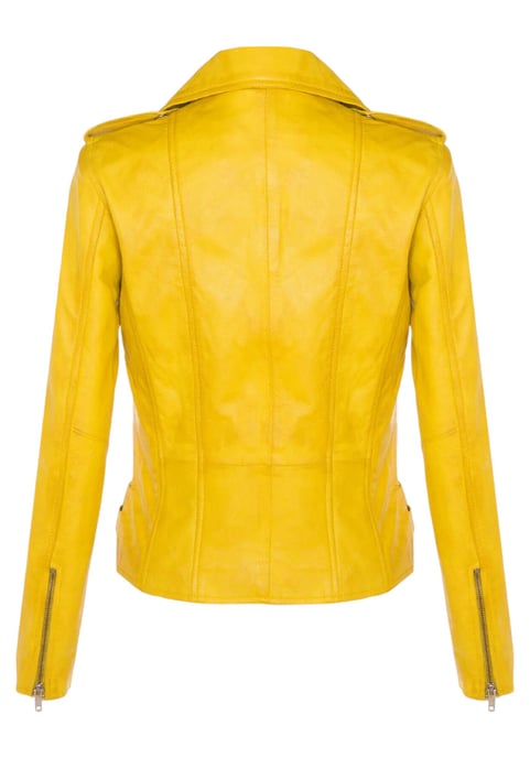 Chaqueta motera Brando de cuero amarillo para mujer - Constantia - Image 5