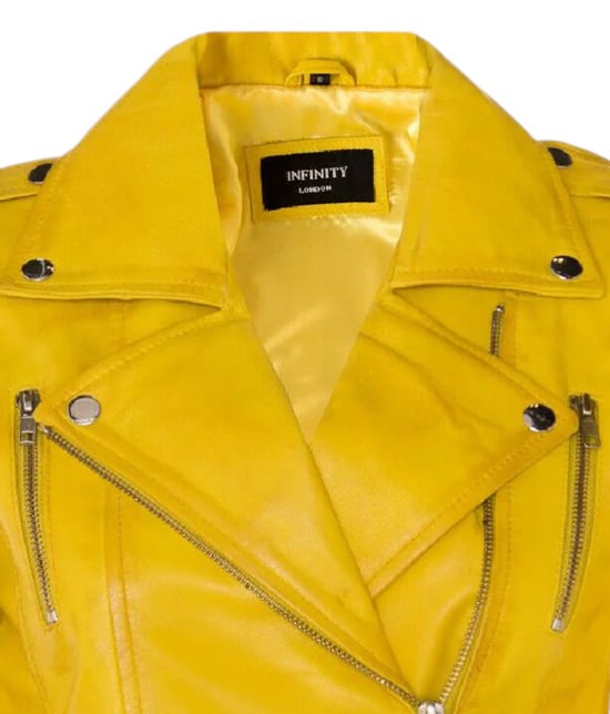 Chaqueta motera Brando de cuero amarillo para mujer - Constantia - Image 6