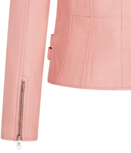 Chaqueta motera Brando de cuero rosa bebé para mujer - Loddon - Image 6