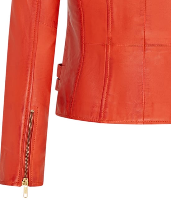 Chaqueta motera de cuero naranja Brando para mujer - Loddon - Image 6