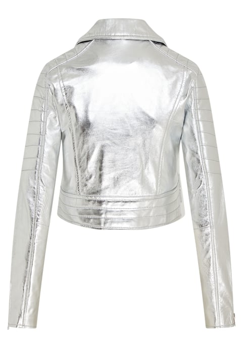 Chaqueta motera de cuero Brando corta plateada para mujer - Durban - Image 5