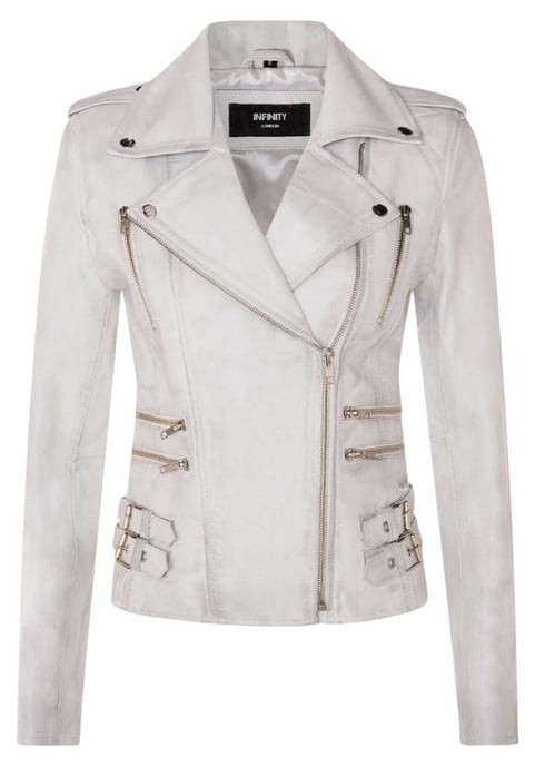 Chaqueta motera de cuero blanca Brando para mujer - Constantia - Image 2
