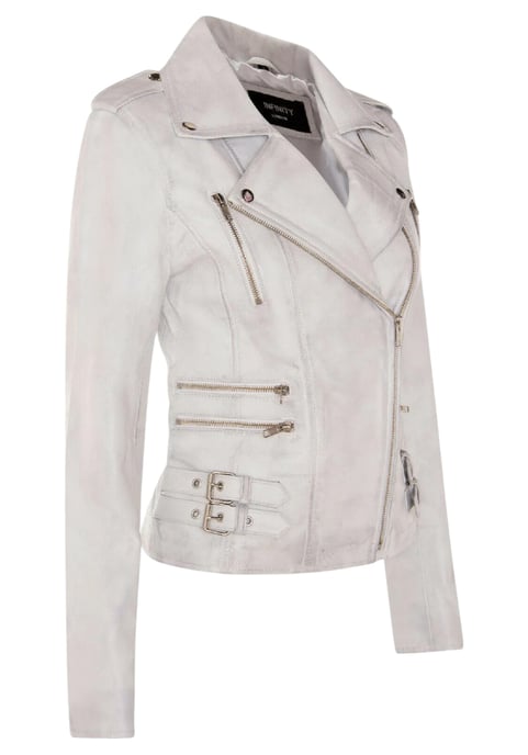 Chaqueta motera de cuero blanca Brando para mujer - Constantia - Image 4