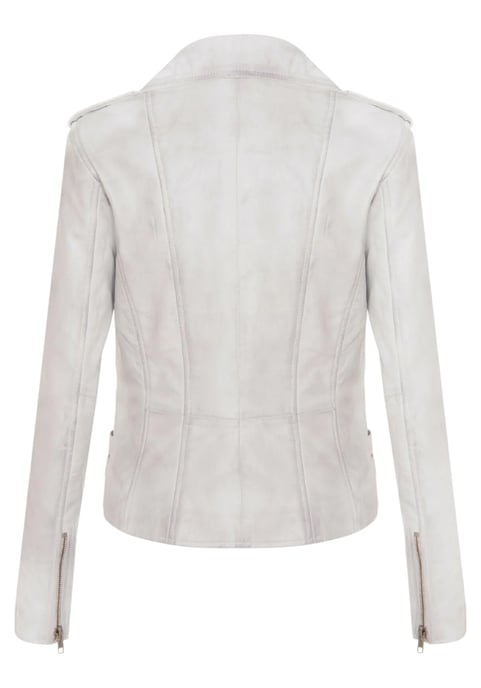 Chaqueta motera de cuero blanca Brando para mujer - Constantia - Image 5