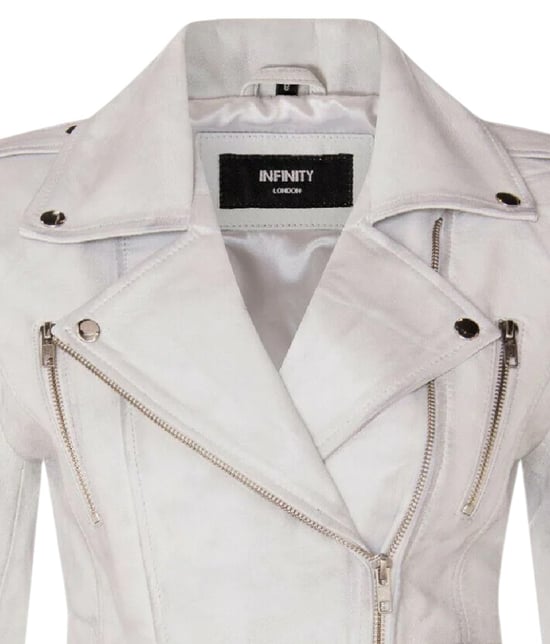 Chaqueta motera de cuero blanca Brando para mujer - Constantia - Image 6