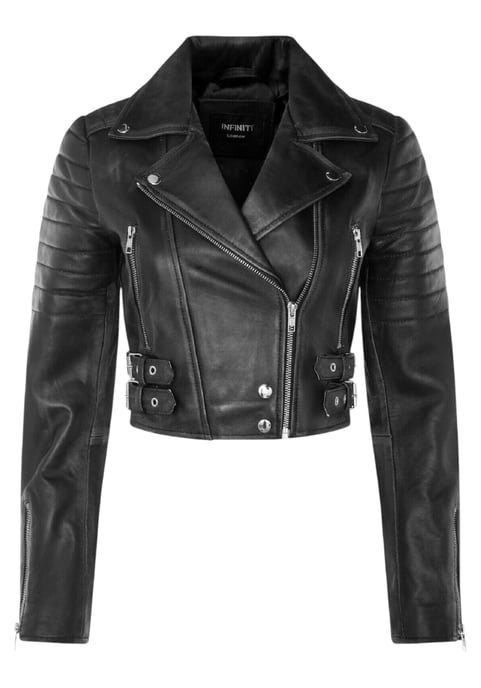 Chaqueta motera de cuero Brando negra corta para mujer - Bellville - Image 2
