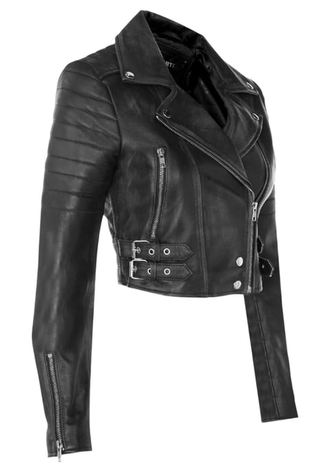 Chaqueta motera de cuero Brando negra corta para mujer - Bellville - Image 4