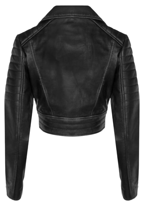 Chaqueta motera de cuero Brando negra corta para mujer - Bellville - Image 5