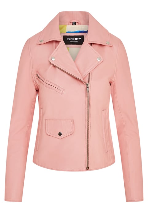 Chaqueta motera clásica de cuero Brando en rosa bebé para mujer - Soweto - Image 2