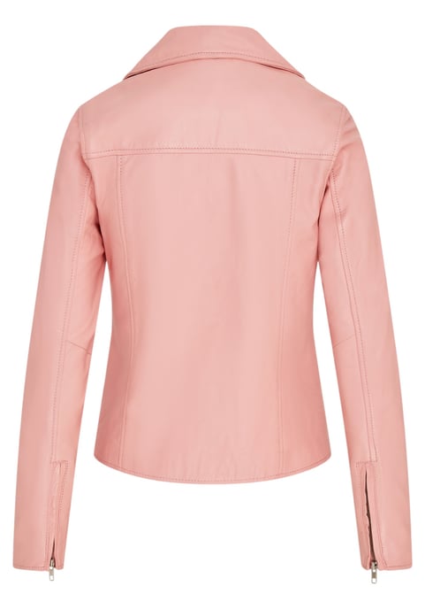 Chaqueta motera clásica de cuero Brando en rosa bebé para mujer - Soweto - Image 5