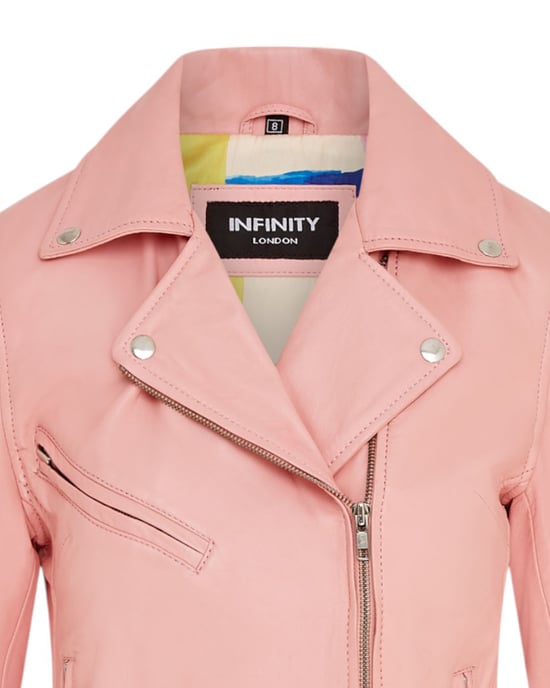 Chaqueta motera clásica de cuero Brando en rosa bebé para mujer - Soweto - Image 6