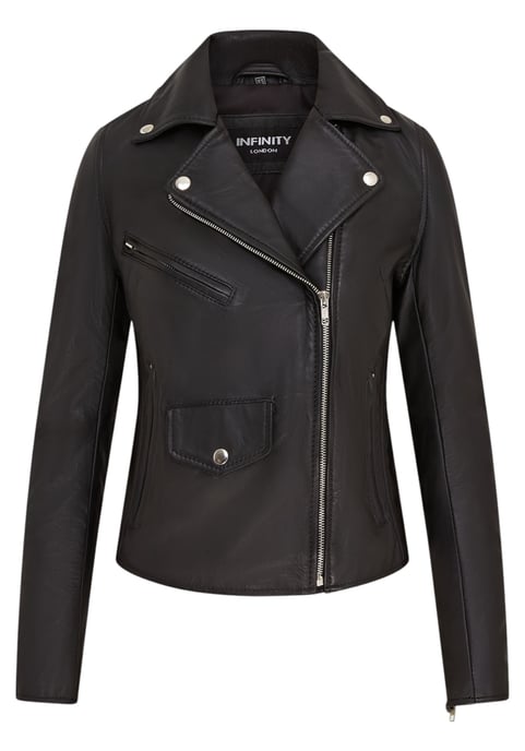 Chaqueta de cuero motera clásica Brando negra para mujer - Broome - Image 1