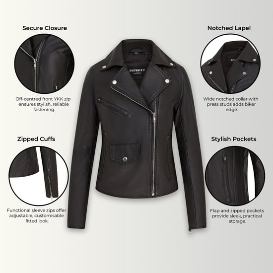 Chaqueta de cuero motera clásica Brando negra para mujer - Broome - Image 2